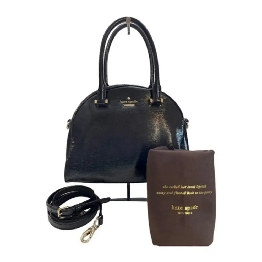 Kate Spade Cedar Street Black Patent Dome Satchel Bag Detachable Strap Dust Bag